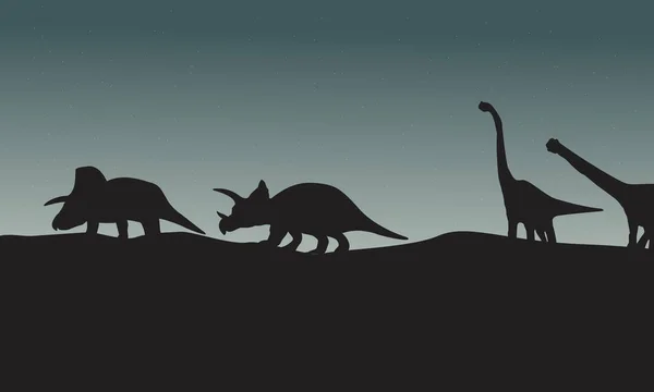 Silhouette de tricératops et de brachiosaures — Image vectorielle