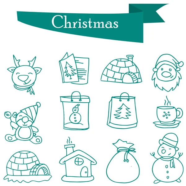 Object Christmas set icons of illustration — Stock Vector