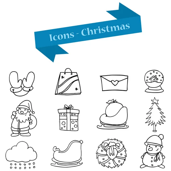 Handzeichnung von weihnachtlichen Objekt-Ikonen — Stockvektor