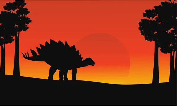 At sunrise dinosaur stegosaurus scenery — Stock Vector