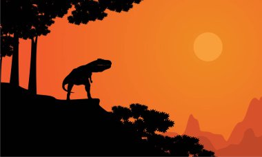 Dinozor Tyrannosaurus cliff sahne üzerinde