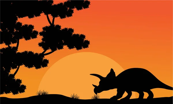 Ηλιοβασίλεμα δεινόσαυρος triceratops τοπίο — Διανυσματικό Αρχείο