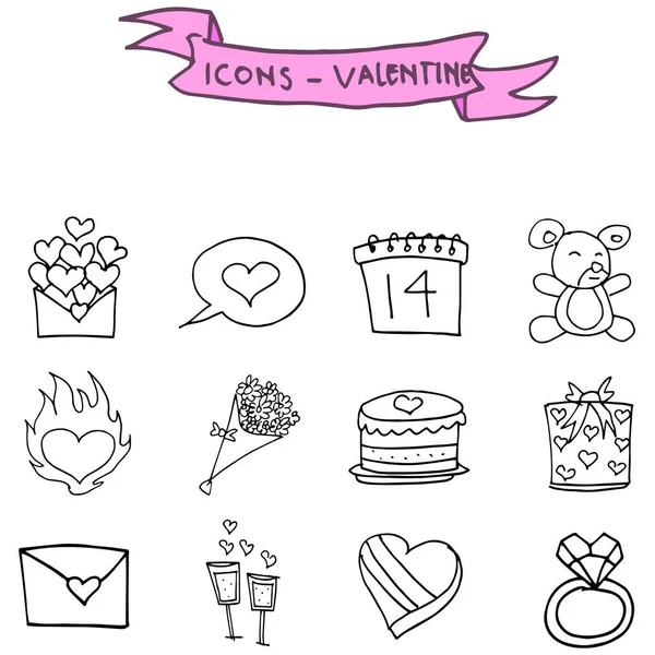 Valentine icônes élément de dessin à la main — Image vectorielle