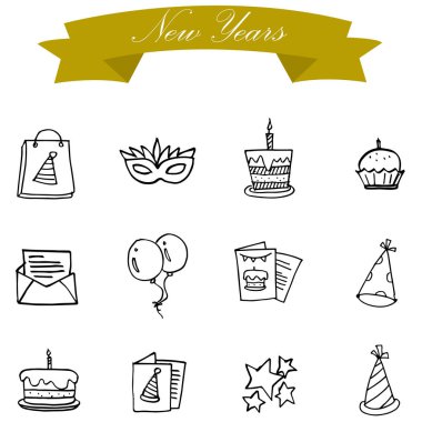 Yeni yıl simgeler koleksiyon gösteren resim