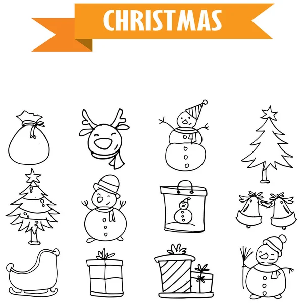 Dibujar a mano objeto iconos de Navidad — Vector de stock