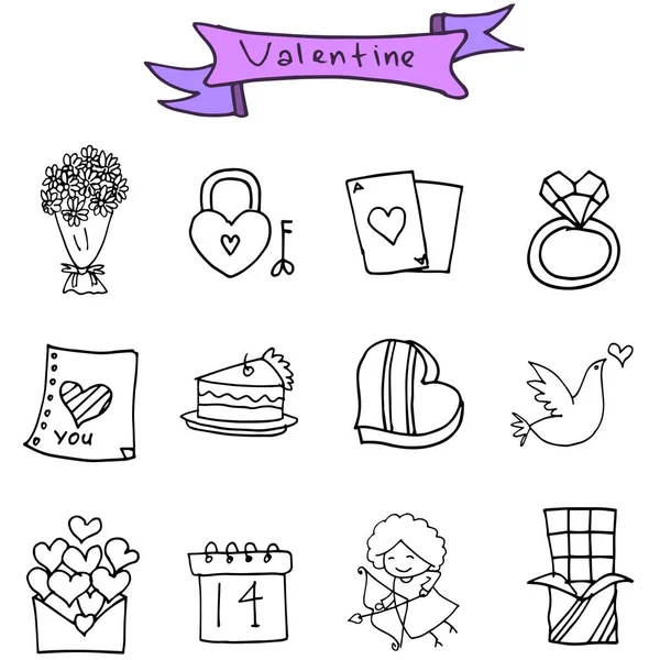 Dessin à la main des icônes de la Saint Valentin — Image vectorielle