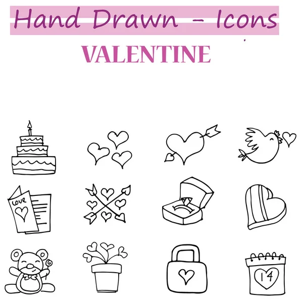 Icônes Saint-Valentin avec dessin à la main — Image vectorielle