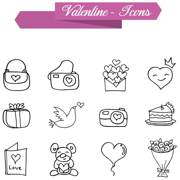 Valentinselement der Symbole mit Handzeichnung — Stockvektor