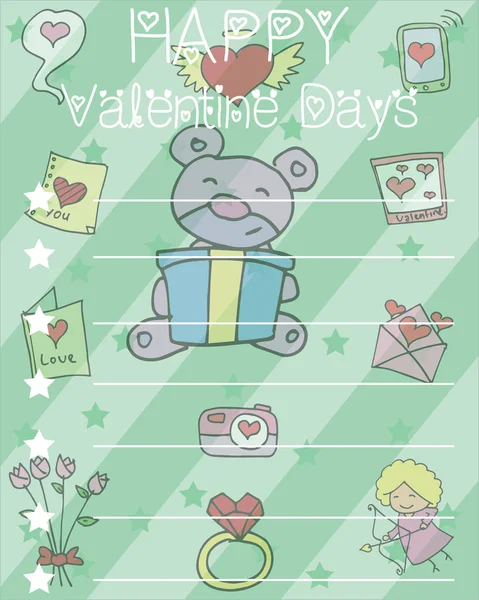 幸せなバレンタイン カード クマ フラワー ハート — ストックベクタ