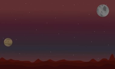 Çöl ve gece uzay manzara Planet'de