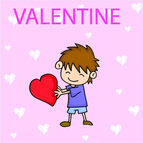 Valentines Day Boy with Red Hearts — Stock Vector