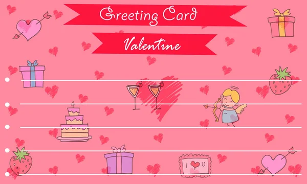 Tarjeta de felicitación valentine sobre fondos rojos — Archivo Imágenes Vectoriales