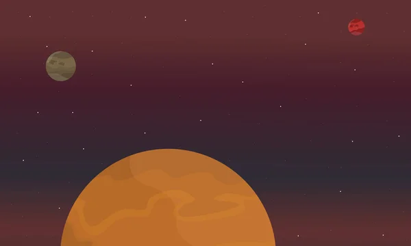 Ilustración del planeta rojo en el paisaje espacial — Vector de stock