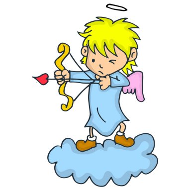 Sevimli küçük aşk tanrısı çizgi üstünde bulut