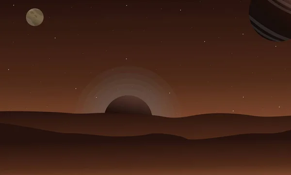 Пейзаж пустыни с планетным фоном — стоковый вектор