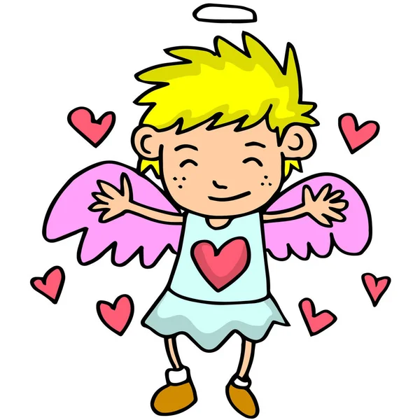 Cupid med gult hår på kärlek bakgrunder — Stock vektor