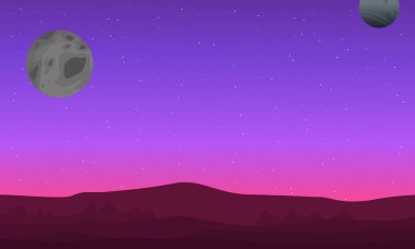 Dış uzay manzara dağ siluetleri ile