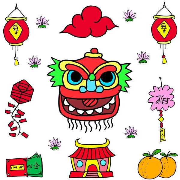 Elemento chinês celebração doodles vetor — Vetor de Stock