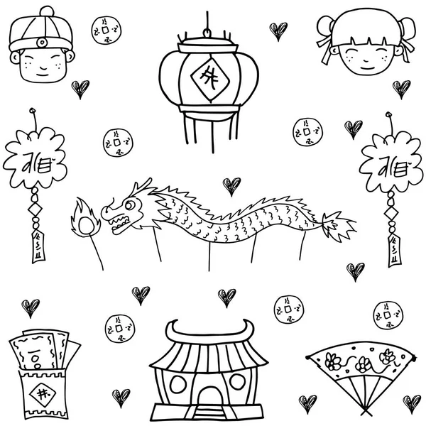 Desenho à mão de doodles celebração chinesa — Vetor de Stock