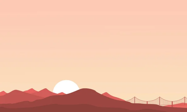 Montaña y puente paisaje de siluetas — Vector de stock