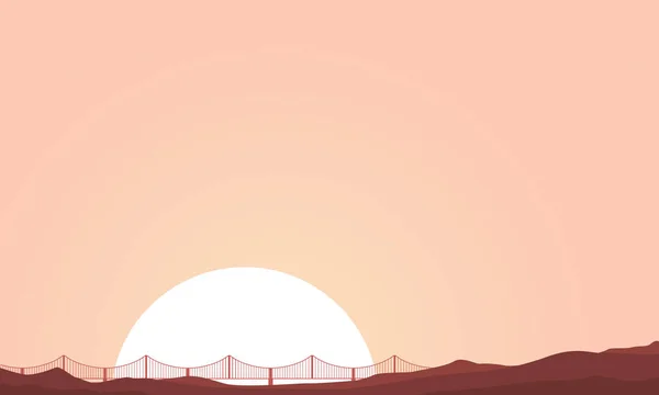 Puente y colina de siluetas de paisaje — Vector de stock