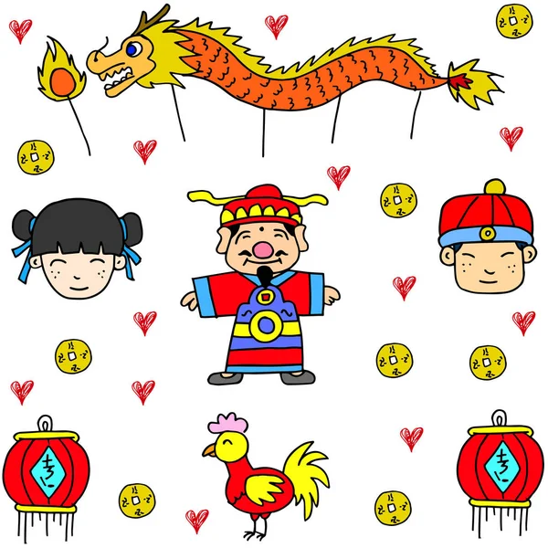 Illustration des gribouillis du Nouvel An chinois — Image vectorielle