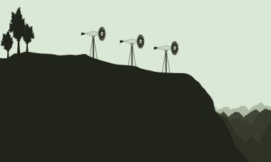 Çizgili yel değirmeni manzara siluet