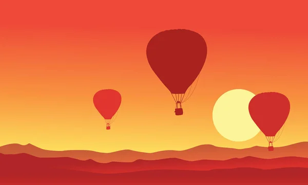 热气球上，夕阳的剪影 — 图库矢量图片
