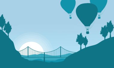 Köprü manzara ile hava balonu silüeti