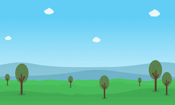 Vector plano de colina y árbol naturaleza paisaje — Vector de stock