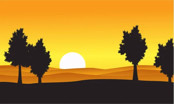 Silhouette of tree on the hill at the sunset — Stock Vector