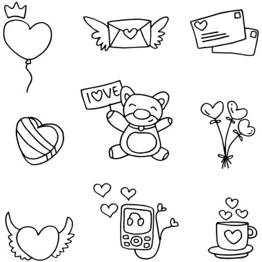 Romantik Tema Doodles vektör sanat