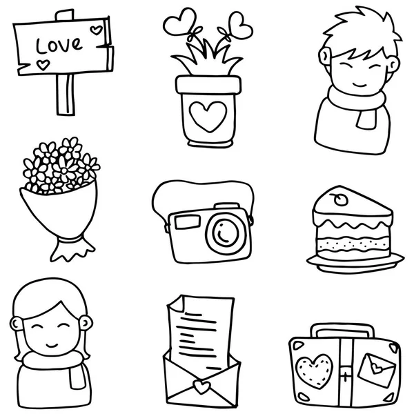 Illustratie van romantiek liefdesthema doodles — Stockvector