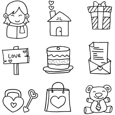 Romantik aşk Tema koleksiyonu doodle