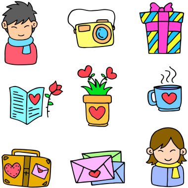 Nesne aşk Tema vektör doodle