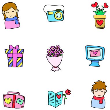 Aşk romantizm Doodles esnaf vektör