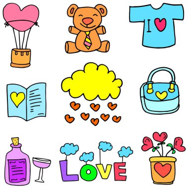 Doodle aşk vektör sanat ayarla