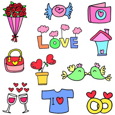 Aşk doodle vektör kümesi