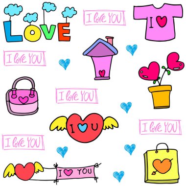 Doodle aşk çanta çiçek