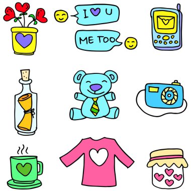 Vektör sanat aşk doodle set