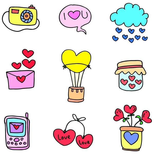 Illustratie van object met liefde doodles — Stockvector