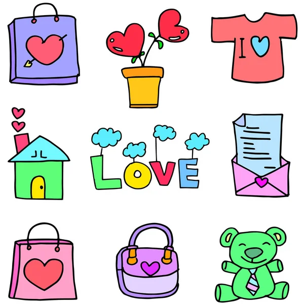 Love theme doll bag flower of doodles — Stock Vector