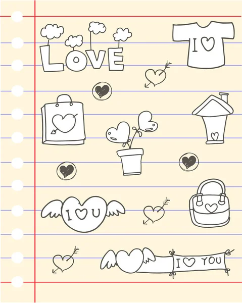 Papier dessin à la main thème amour — Image vectorielle