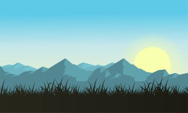 Dağ güneş manzara ile esnaf