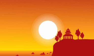 Pavilion sahil sahne üzerinde silüeti