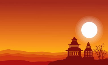 Köşk ve bambu ağacı silüeti