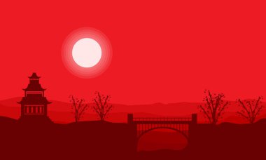 Pavyonu ile köprü manzara siluet