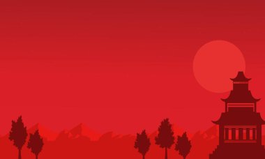 Pavilion dağ manzarası üzerinde silüeti