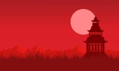 At gece köşk ve peyzaj çim