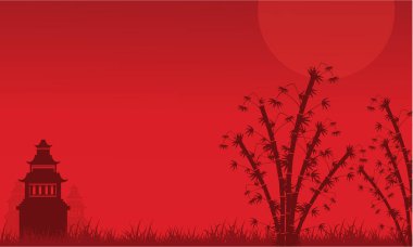 Silhouette bambu ve pavyon geceleri